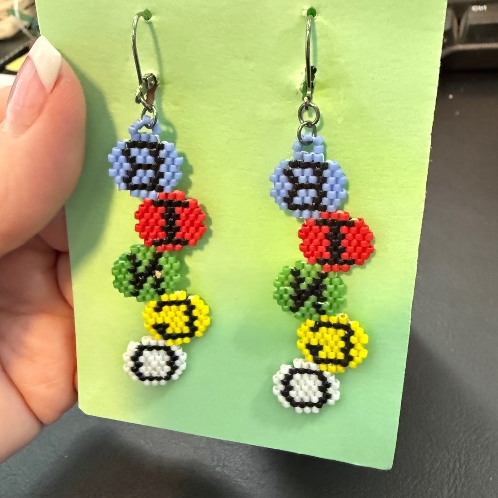 Colorful Handmade Seed Bead Earrings Boho Lightweight Acrylic Letter Drop - Picture 5 of 5